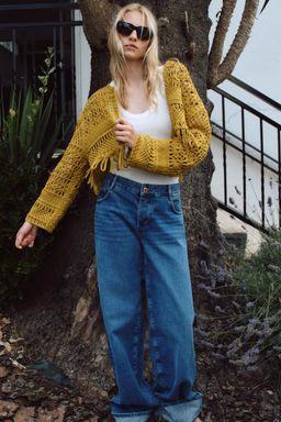SHORT MACRAME CARDIGAN WITH FRINGING