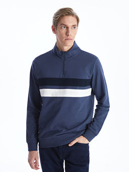 Dik Yaka Uzun Kollu Renk Bloklu Erkek Sweatshirt