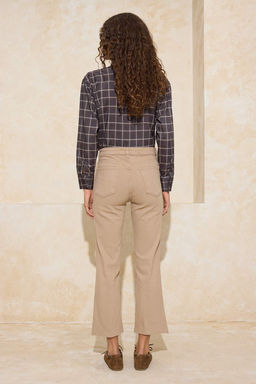 Camel Paca Kesikli Yuksek Bel Orta Esnek Crop Flare Jeans TWOSS26JE00001