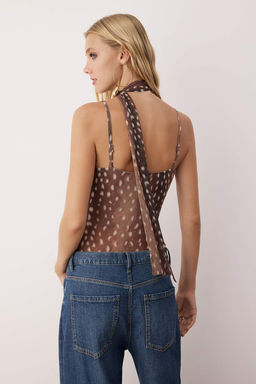 Kahverengi-Cok Renkli Animal Degaje Yaka Ask?l? Orme Tul Party Body TPRAW26BD00004