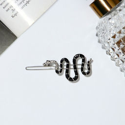 Цена за 2 шт. Зажим для волос "Змейка" 6 см, серебристо-чёрный