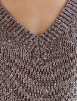 Джемпер с V вырезом и коротким рукавом из хлопковой пряжи с пайетками - Vilatte фото 2