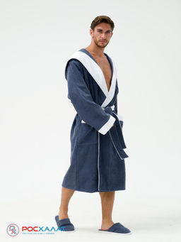 Мужской махровый халат с капюшоном с белой отделкой серый+белый МЗ-05-1 (84) - Росхалат фото 4