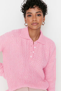 Pembe Genis Kal?p Yumusak Dokulu Triko Kazak TWOAW21KZ2635