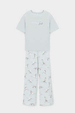 Е 20157/туманный голубой, журавли пижама жен (фуфайка, брюки)