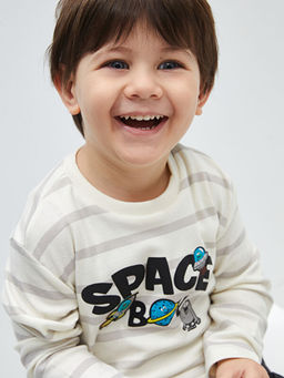 Bisiklet Yaka Uzun Kollu ?izgili Erkek Bebek Ti??rt