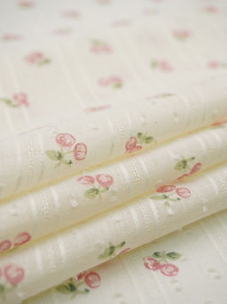 Фактурный хлопок с мережкой-полосой Вишенки - подружки цв.розовый, ш.1.45м, хл-100%, 70гр/м.кв - Купава фото 3