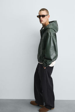 HOODED LEATHER EFFECT JACKET - Zara фото 6