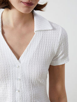 Polo Yaka Dokulu Kad?n Bluz