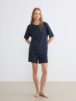 Bisiklet Yaka Puantiyeli Kad?n ?ortlu Pijama Tak?m?