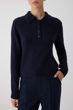 Wardrobe Essentials Lacivert Alpaka Yunu Kar?s?ml? Premium/Ozel Iplik Triko Kazak | TWOAW26KZ00002