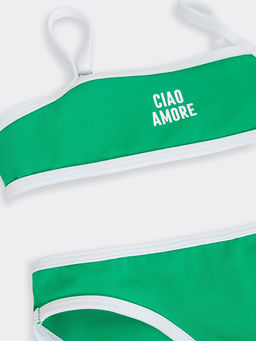 Купальник для девочек раздельный зеленый с белой вставкой и текстом - Mark formelle фото 3