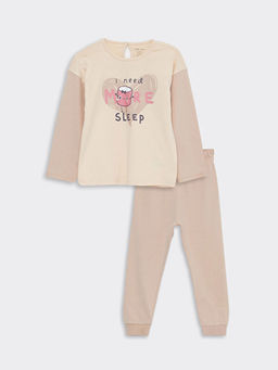 Bisiklet Yaka Uzun Kollu Bask?l? K?z Bebek Pijama Tak?m?