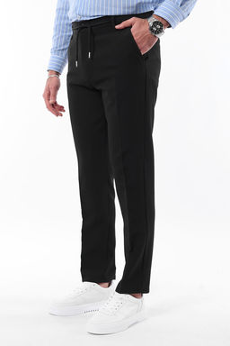 Siyah Slim Fit Beli Baglama Detayl? Lastikli Kumas Dokuma Pantolon TMNAW25PL00027