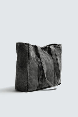 WASHED-EFFECT DENIM TOTE BAG - Zara фото 2