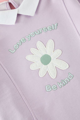 Lila K?z Cocuk Cicek Desenli Pamuklu Polo Yaka Orme Sweatshirt TKDAW25SW00027 - Trendyolmilla фото 3