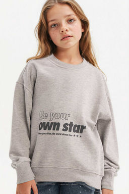 Relax Fit Bisiklet Yaka Bask_l_ Sweatshirt K_z _ocuk