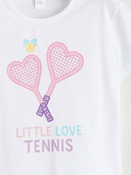 Bisiklet Yaka Bask?l? K?z ?ocuk Ti??rt