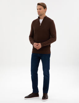 Kahverengi Slim Fit Dik Yaka Fermuarl_ Triko Kazak - Pierre cardin фото 4