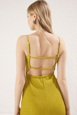 Yag Yesil Duz S?rt Dekolteli Ask?l? Maxi Esnek Orme Elbise TWOSS25EL00366 - Trendyolmilla фото 4