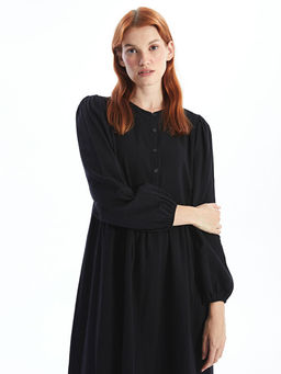 Bisiklet Yaka D?z Uzun Kollu Kad?n Elbise