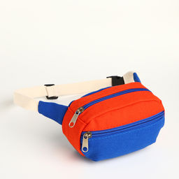Сумка детская поясная на молнии, наружный карман, синяя, красная