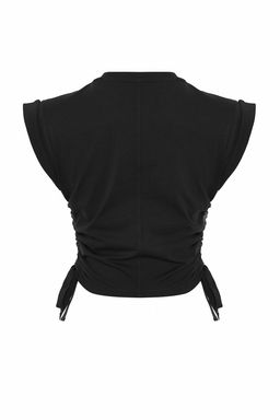 TRENDYOLMILLA Antrasit %100 Pamuk Buzgu Detayl? Crop Yarasa Kol Orme T-Shirt TWOSS24TS00026 фото 8