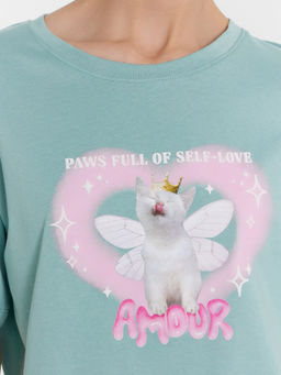 Пижама женская с принтом и надписью AMOUR пыльная бирюза +печать 592536 - Mark formelle фото 6