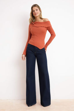 Antrasit Fitted/Vucuda Oturan Asimetrik Yaka Aksesuar Detayl? Fitilli Esnek Orme Bluz TWOSS26BZ00072 - Trendyolmilla фото 7