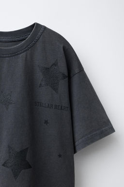 WASHED-EFFECT T-SHIRT WITH GLITTER STARS - Zara фото 3
