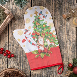 Варежка-прихватка Новогодние игрушки 20х28см,саржа, 100% х/л, ватин 250г/м2