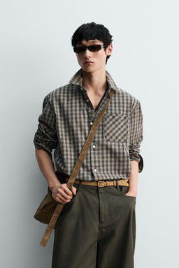 CAMISA ALGOD?N - LYOCELL CUADROS / Gris / Tostado - Zara фото 2