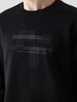 Bisiklet Yaka Uzun Kollu Bask?l? Erkek Sweatshirt