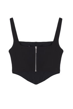Siyah Ask?l? Korse Crop Dokuma Bluz TWOSS23BZ00938