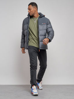 Куртка мужская зимняя с капюшоном спортивная великан серого цвета 8377Sr - Wonderrman фото 11