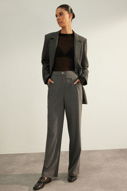 TRENDYOLMILLA Antrasit Premium Kalite Wide Leg/Genis Paca Dokuma Kumas Pantolon TWOAW24PL00227