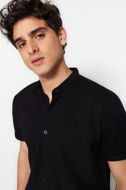 TRENDYOL MAN Siyah Slim Fit Hakim Yaka K?sa Kollu Orme Pike Yazl?k Gomlek TMNSS22GO0025 - Trendyolmilla фото 3