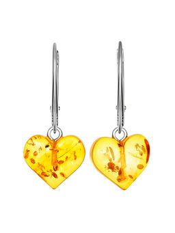 Серьги из искрящегося янтаря лимонного цвета Сердце
