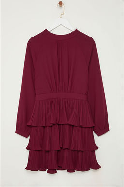 Bordo Skater/Belden Ac?lan Piliseli Dik Yaka Mini Dokuma Elbise TWOAW25EL00253 - Trendyolmilla фото 6