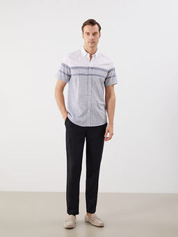 Regular Fit K?sa Kollu ?izgili Poplin Erkek G?mlek