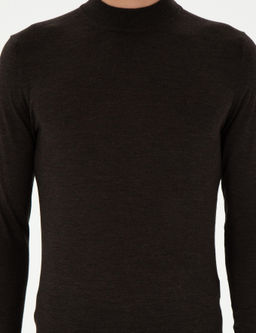 Koyu Ye_il Slim Fit Ka_mir _pek Kar___ml_ _eyrek Bal_k__ Yaka Triko Kazak
