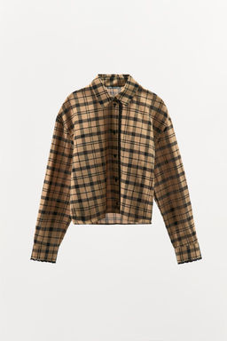 CHECKED CROPPED PYJAMA SHIRT - Zara фото 5