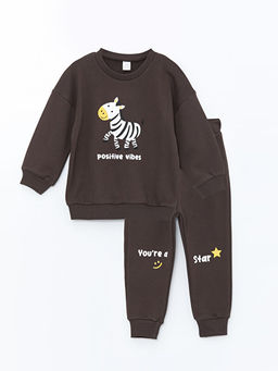 Bisiklet Yaka Uzun Kollu Bask?l? Erkek Bebek Sweatshirt ve E?ofman Alt 2li Tak?m