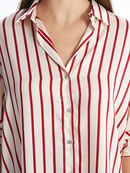 ?izgili Uzun Kollu Oversize Saten Kad?n G?mlek