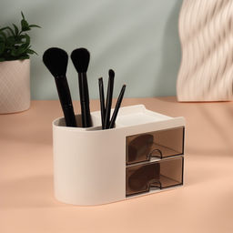 Органайзер для хранения косметики, многоуровневый, 3 секции, 2 ящика, 18×10×10 см, белый, чёрный