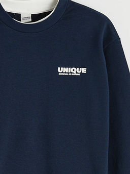 Bisiklet Yaka Bask?l? Erkek ?ocuk Sweatshirt