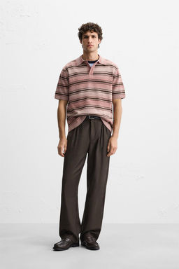 STRIPED WASHED KNIT POLO SHIRT
