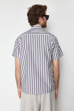 Gri Slim Fit Cizgili Gomlek K?sa Kollu TMNSS24GO00038 - Trendyolmilla фото 6
