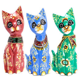 Сувенир из дерева HOK-K20-01-1 Набор кошек 3 в 1 символ удачи в доме 20см Албезия - Сандаловый дом фото 4