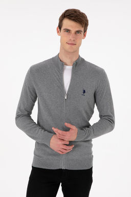 Мужской серый меланжевый базовый трикотажный кардиган Неожиданная скидка в корзине